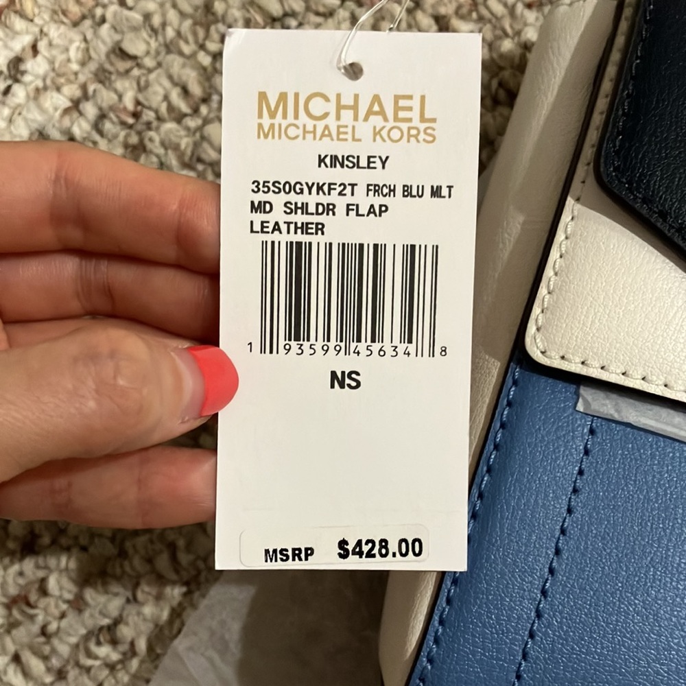 Michael Kors Kinsley 35S0GYKF2T Medium Leather Flap Shoulder Crossbody Bag blue - Picture 5 of 12